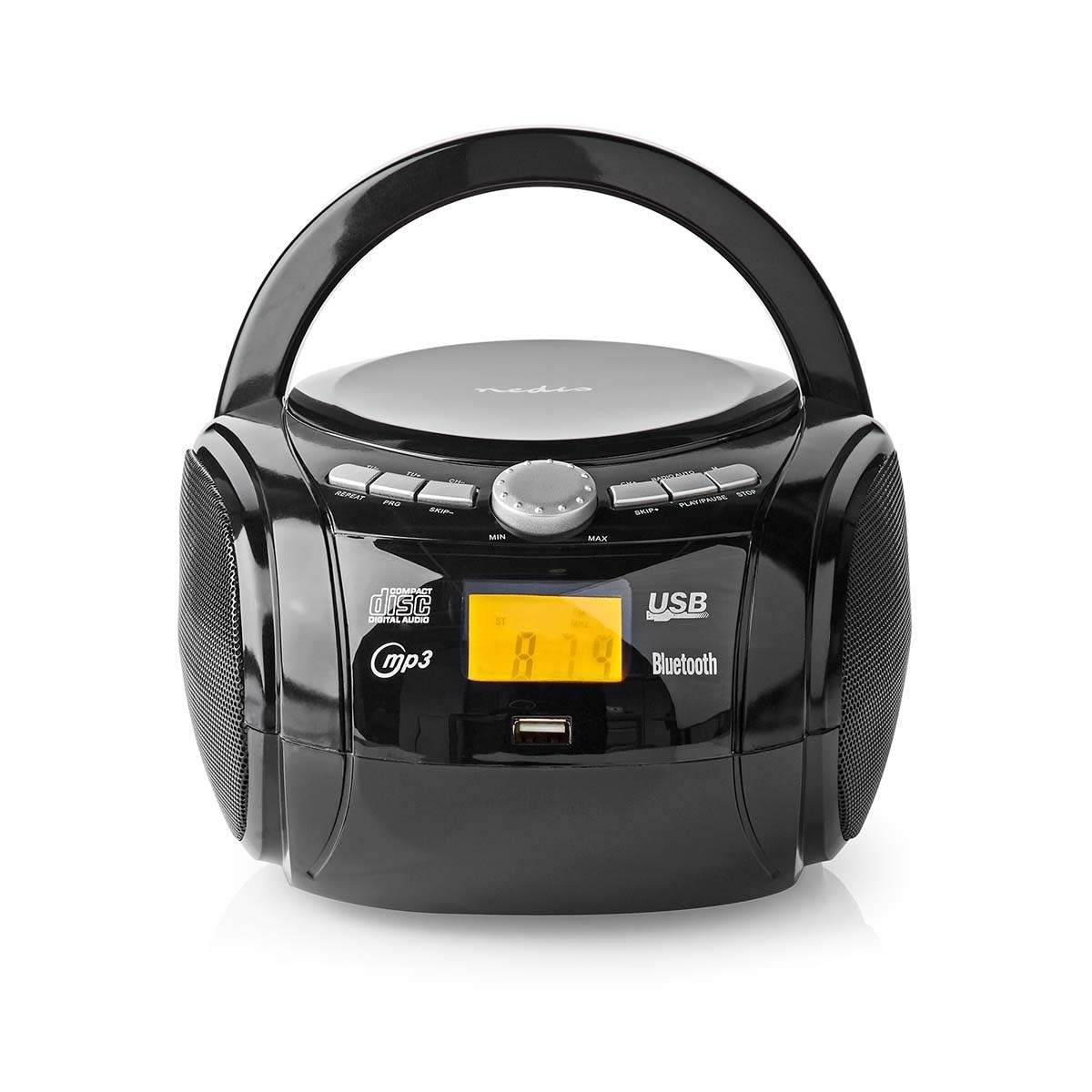 Cd-afspiller Boombox | Batteri / Strømforsyning | Stereo | 9 W | Bluetooth® | FM | USB-afspilning | Bærehåndtag | Sort