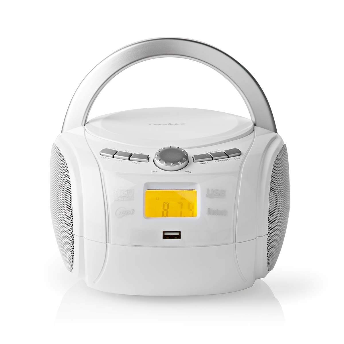 Cd-afspiller Boombox | Batteri / Strømforsyning | Stereo | 9 W | Bluetooth® | FM | USB-afspilning | Bærehåndtag | Hvid