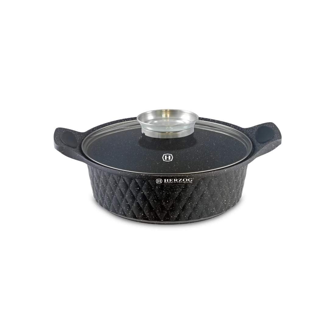 Herzog HR-5220: 28 cm diamantdesign marmorbelagd Grund gryta med aromknopp - 4L | Hem & Hobby - Hem & Hushåll - Kök - Köksredskap - Lock | Pryloteket