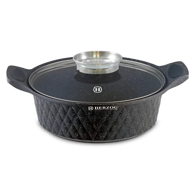 Herzog HR-5220: 28 cm diamantdesign marmorbelagt lavvandet gryde med aromaknap - 4L