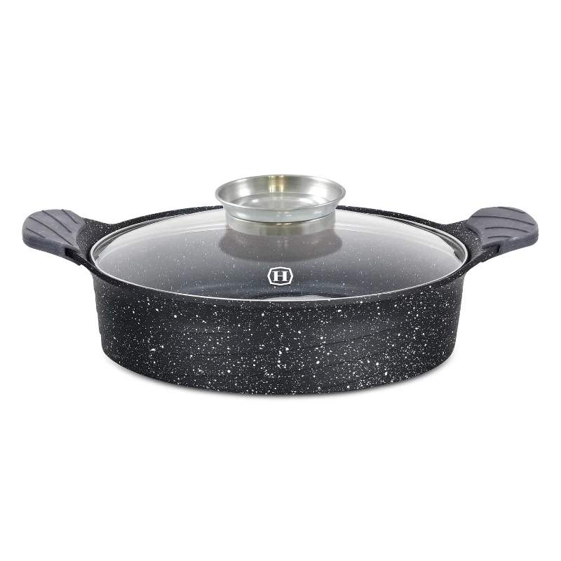 Herzog HR-5225: 28 cm marmorbelagt lavvandet gryde med aromaknap - 3,7L