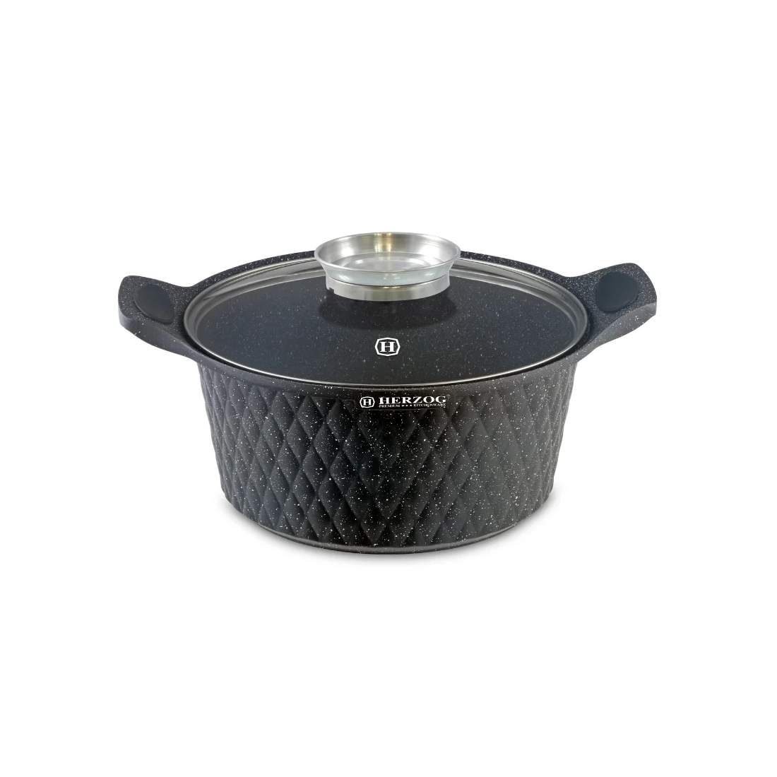 Herzog HR-5219: 32 cm diamantdesign marmorbelagd gryta med aromknopp - 9,7L | Hem & Hobby - Hem & Hushåll - Kök - Köksredskap - Kokkärl | Pryloteket
