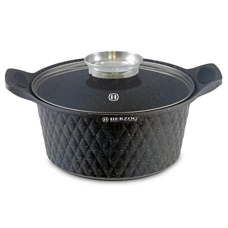Herzog HR-5219: 32 cm diamantdesign marmorbelagt gryde med aromaknap - 9,7L