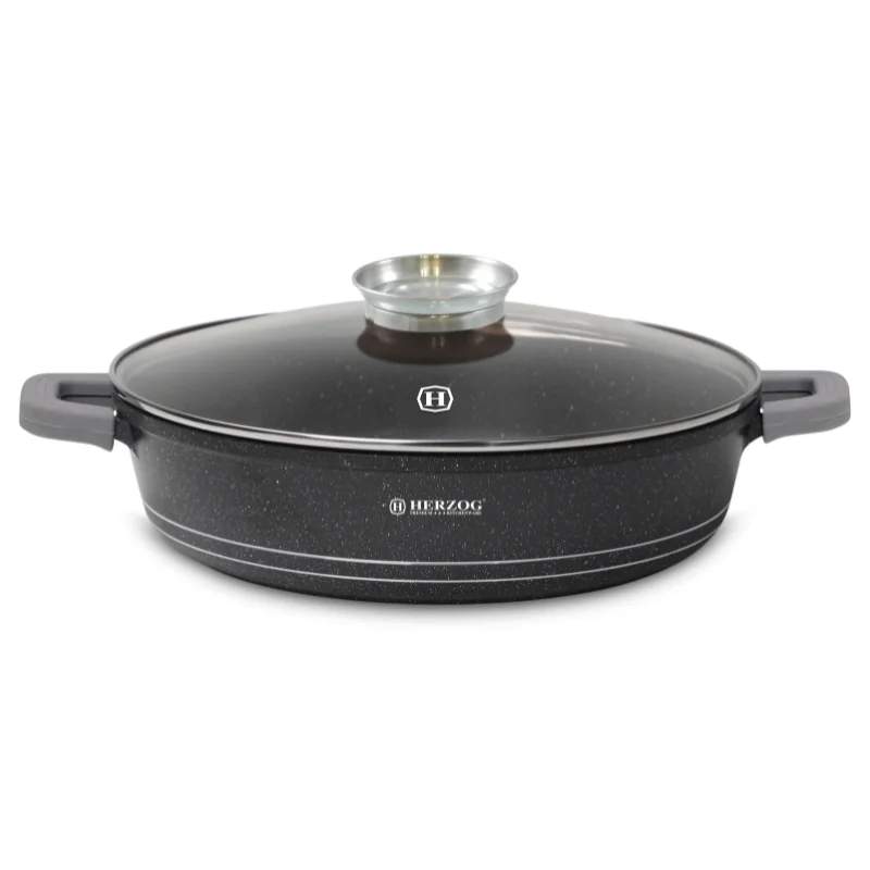Herzog HR-5213: 32 cm marmorbelagt lavvandet gryde med aromaknap - 6,1L