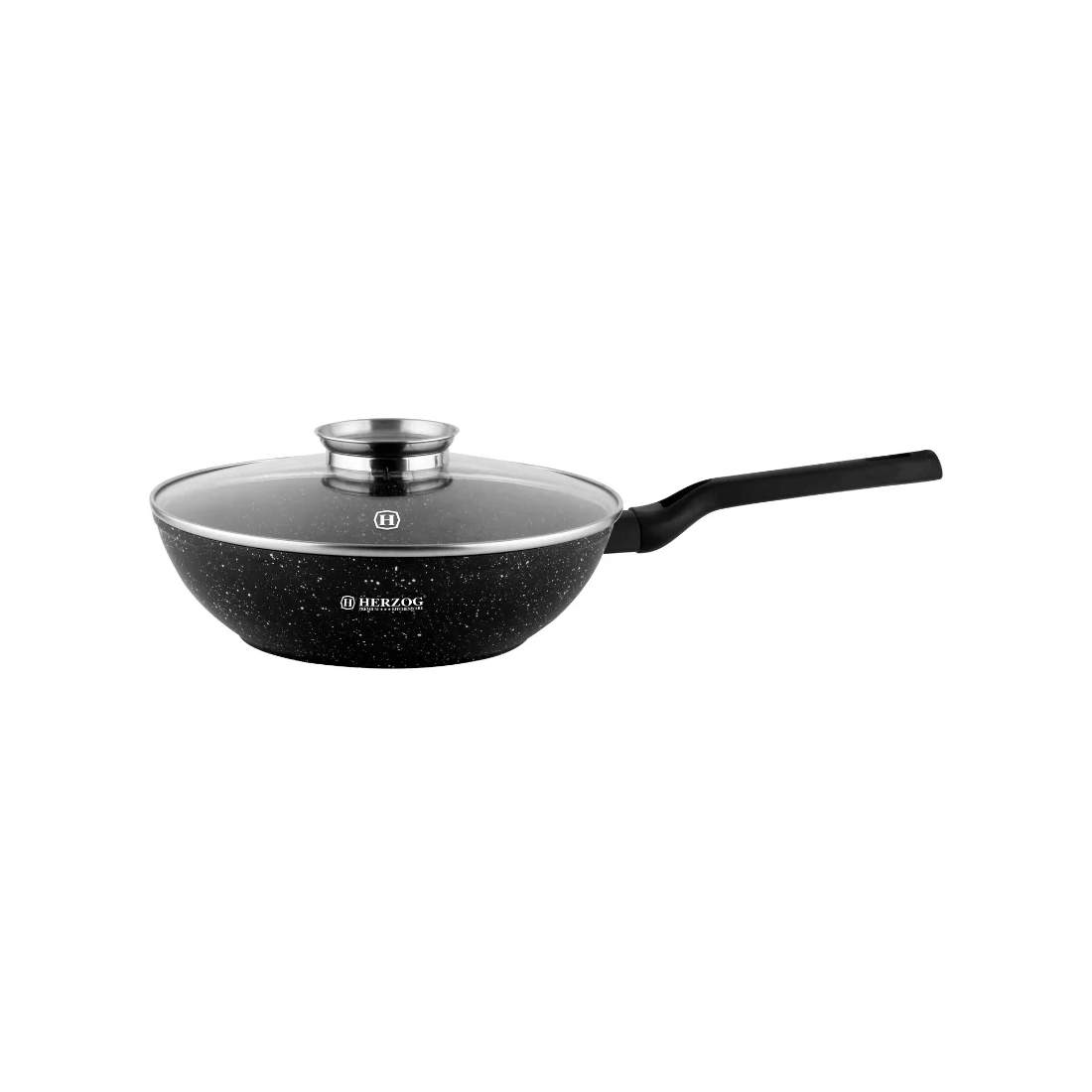 Herzog HR-2618: 32 cm marmorbelagd wok med aromknopp i glaslock | Hem & Hobby - Hem & Hushåll - Kök - Köksredskap | Pryloteket