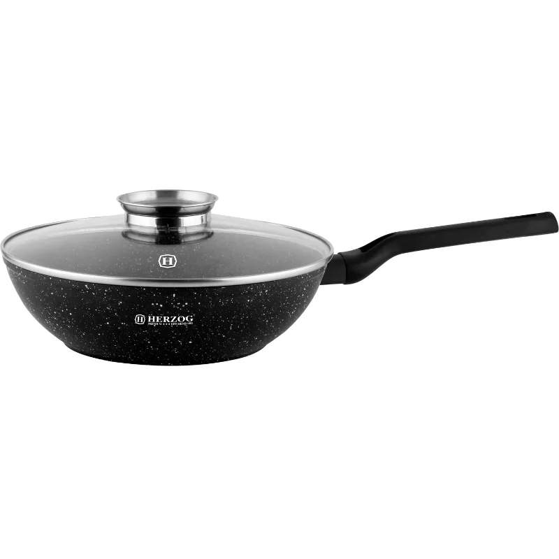 Herzog HR-2618: 32 cm marmorbelagt wok med glaslåg med aromaknop