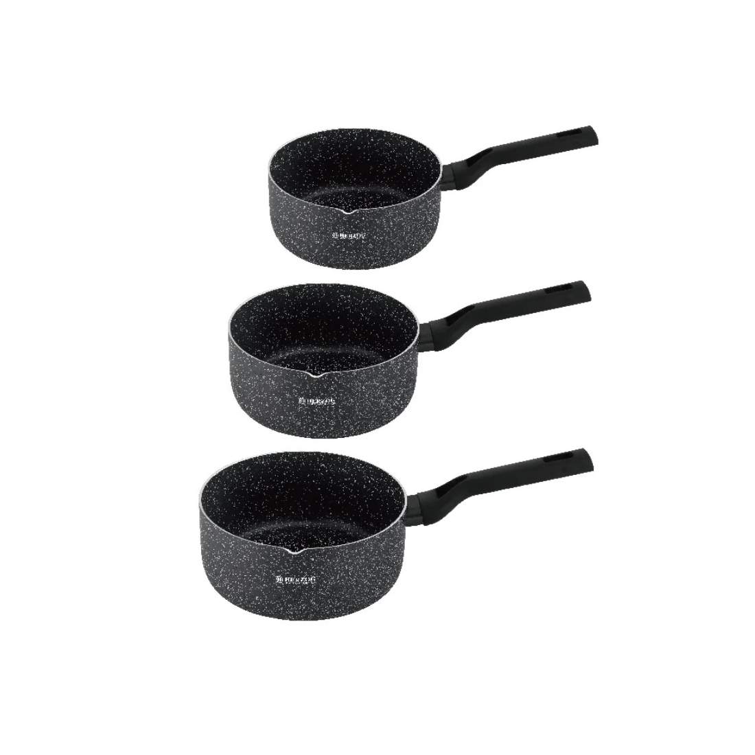 Herzog HR-2622: 3 stycken marmorbelagd sås/mjölkkruka med hällpip | Hem & Hobby - Hem & Hushåll - Kök - Köksredskap - Kastruller | Pryloteket