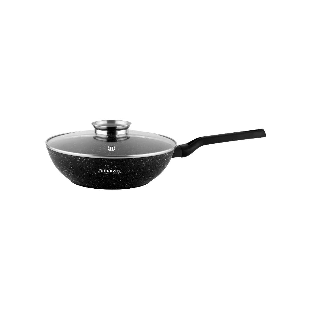 Herzog HR-2617: 28 cm marmorbelagd wok med aromknopp i glaslock | Hem & Hobby - Hem & Hushåll - Kök - Köksredskap | Pryloteket