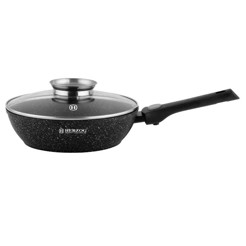 Herzog HR-3612: 32 cm marmorbelagt frituregryde med aromaknop og aftageligt håndtag