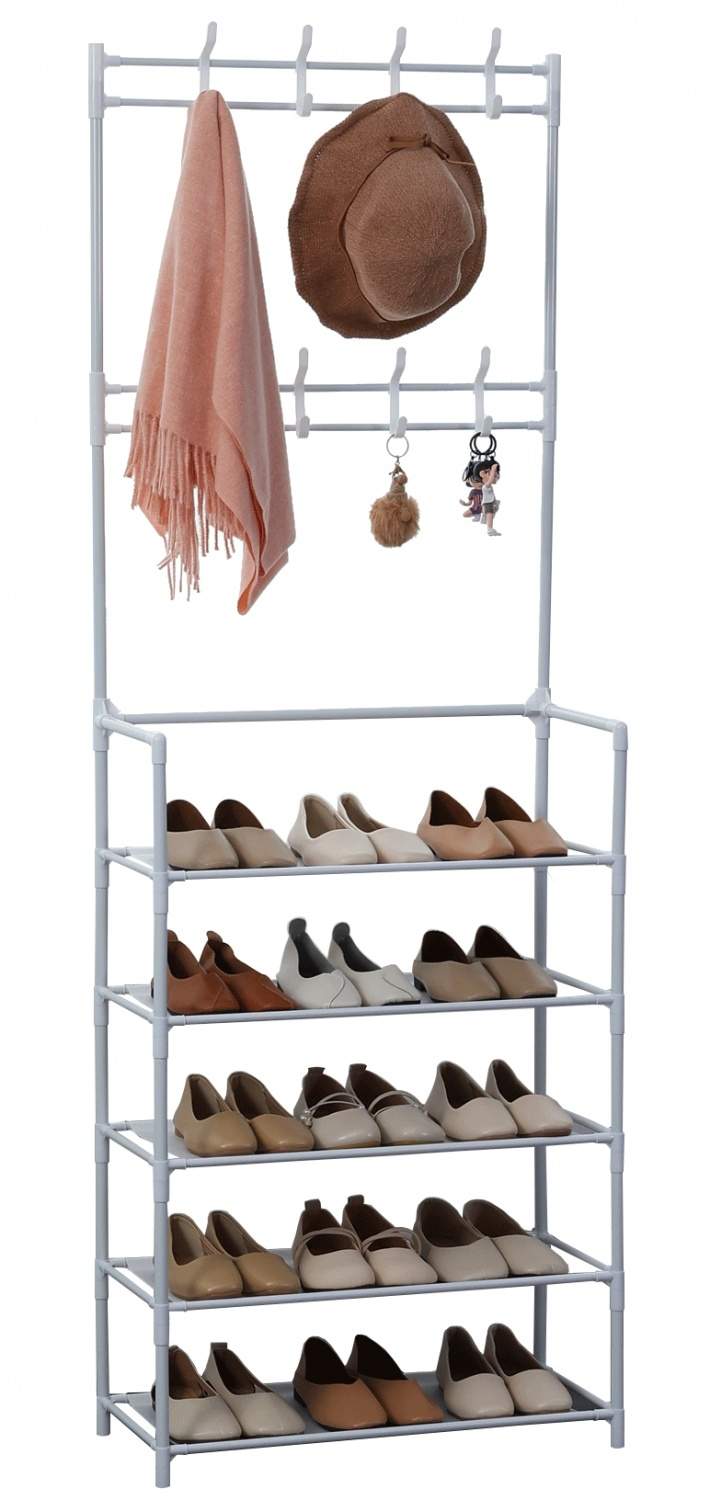 Herzberg Segmented Hallstand Tøjbøjle med 5 hylder Skostativ - 60x173cm
