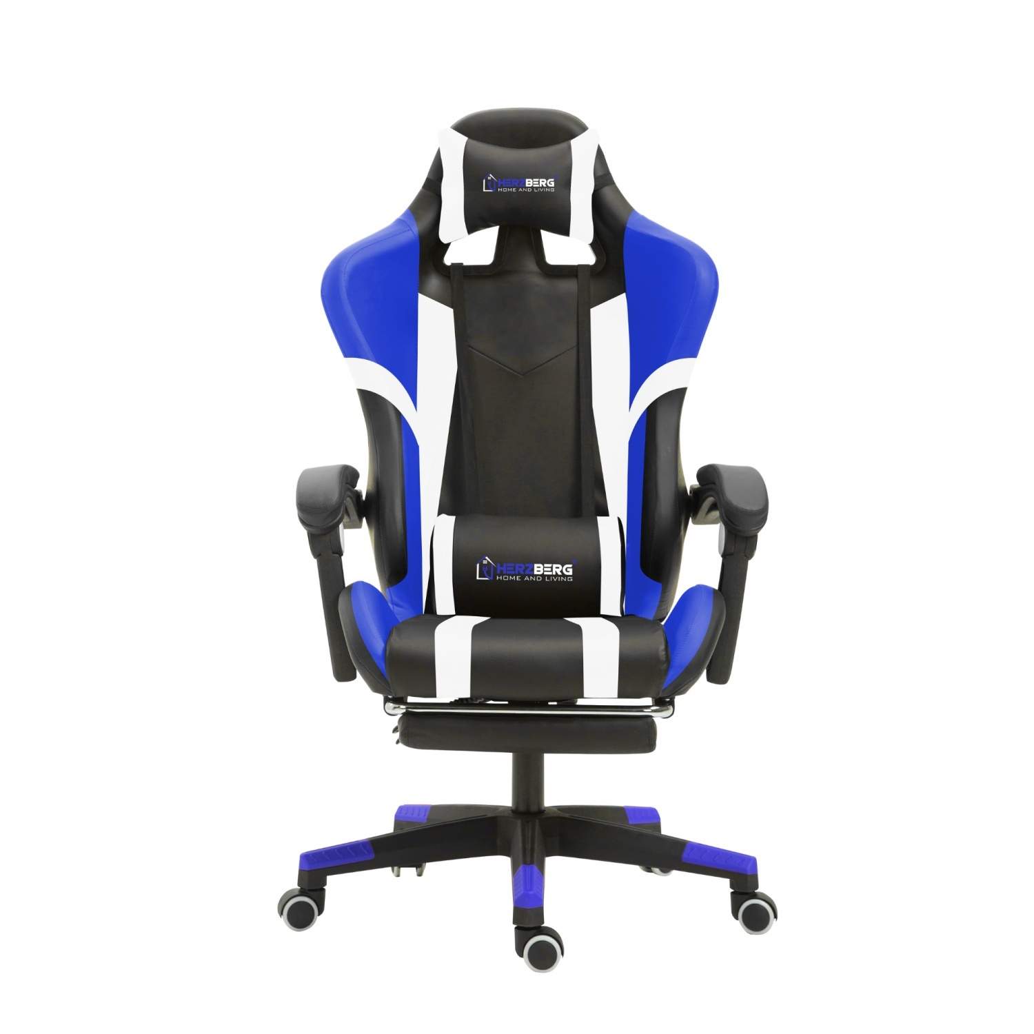 Herzberg HG-8083: Trefarvet spille- og kontorstol med lineær blå accent
