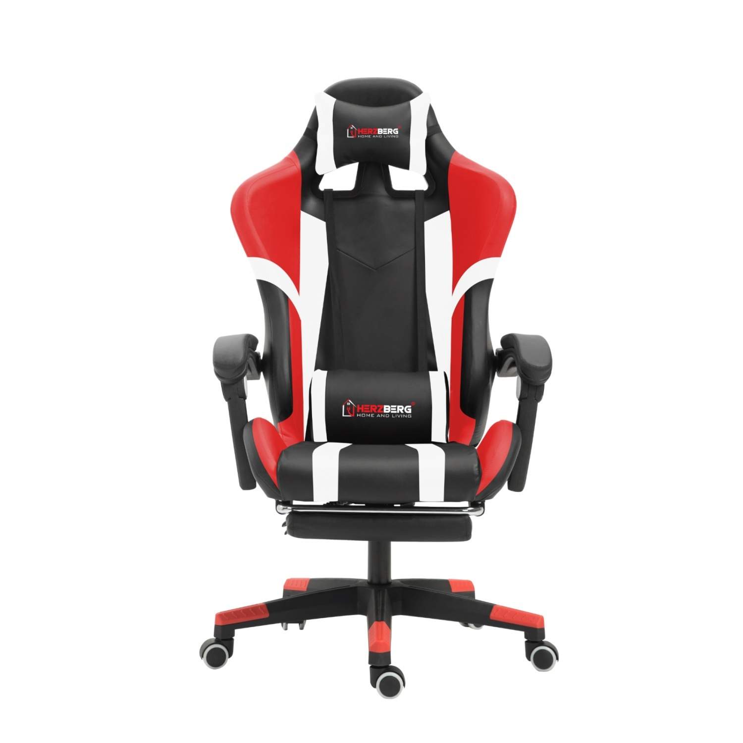Herzberg HG-8083: Trefarvet spille- og kontorstol med rød lineær accent