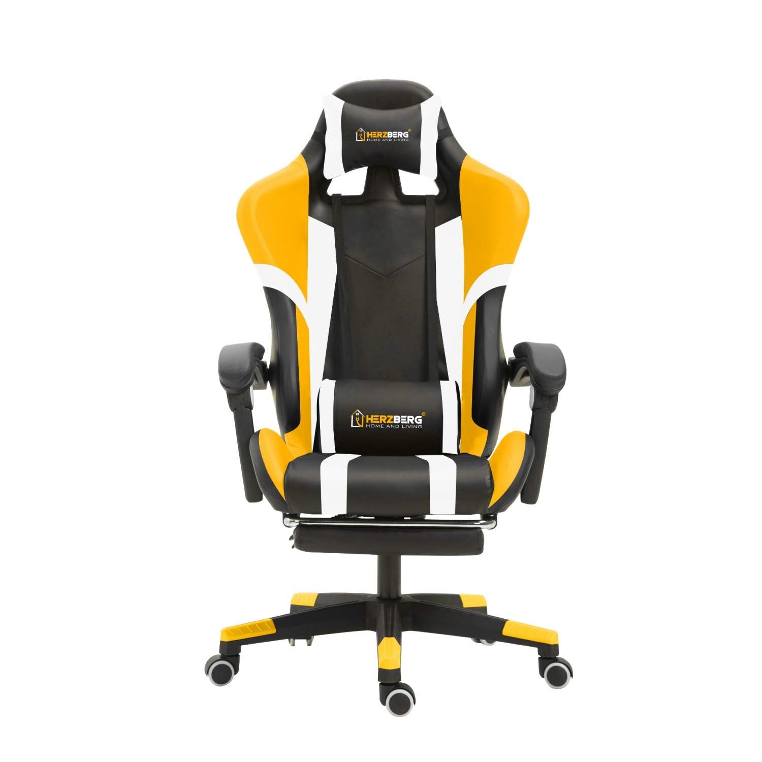 Herzberg HG-8083: Trefarvet spille- og kontorstol med lineær accent gul