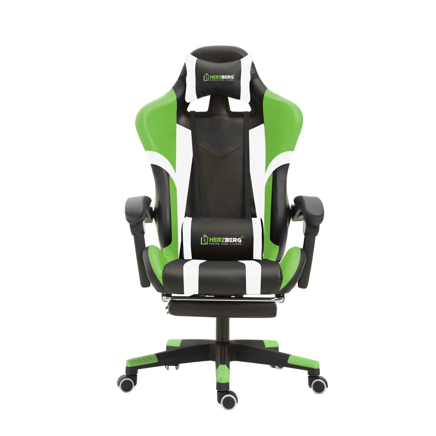 Herzberg HG-8083: Trefarvet spille- og kontorstol med lineær accentgrøn
