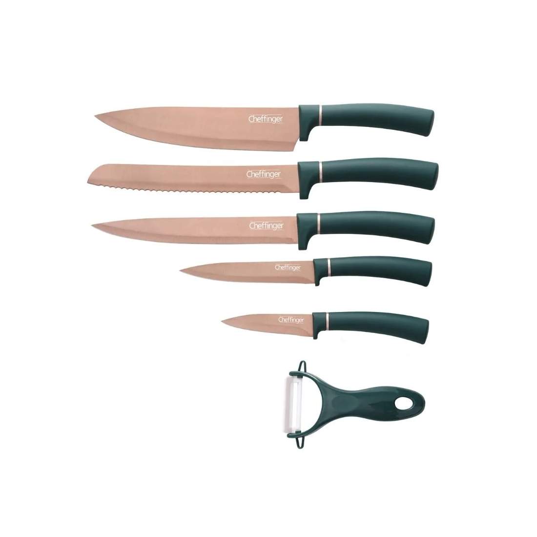 Cheffinger CF-MB10: 6 delar marmorbelagd knivsats - Titanium Gold Collection + Grön | Hem & Hobby - Hem & Hushåll - Kök - Köksredskap - Knivar & Knivtillbehör - Knivset | Pryloteket