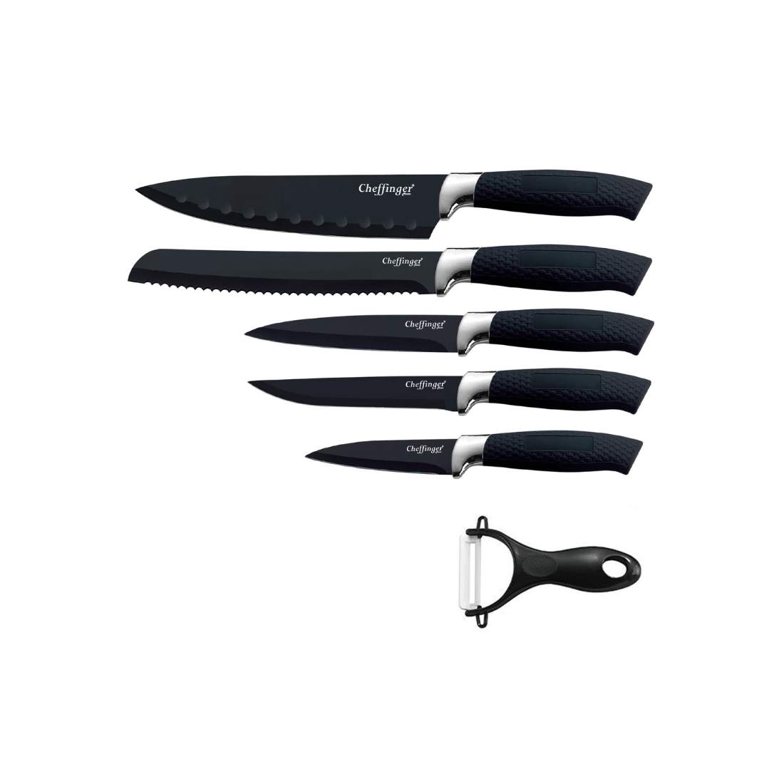 Cheffinger CF-MB07: 6 delar marmorbelagd knivsats i Jet Black | Elektronik - Tillbehör Mobil & Surfplatta - Mobiltillbehör - Mobilkablar - Tillbehör | Pryloteket