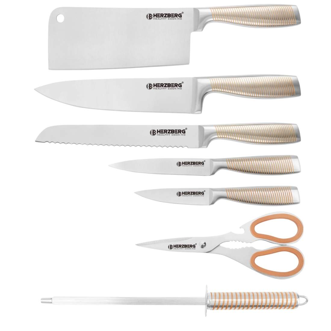 Herzberg HG-SKN8: 8 delar S/S knivset + 360° vikbart och vridbart akrylställ Gul | Hem & Hobby - Hem & Hushåll - Kök - Köksredskap - Knivar & Knivtillbehör - Knivset | Pryloteket