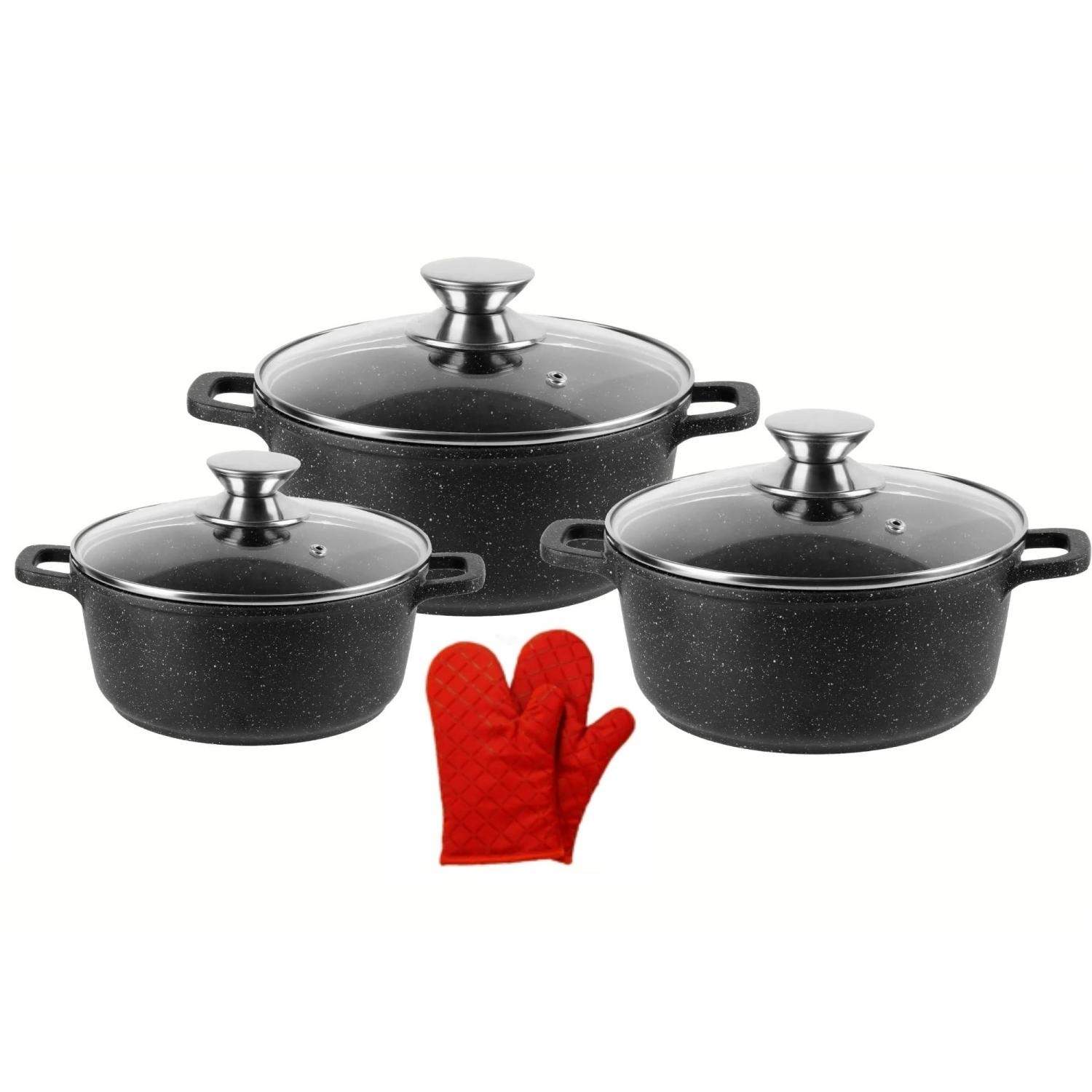 Cheffinger 6 stykker XXL støbt aluminium induktionsgryde med grydeholder