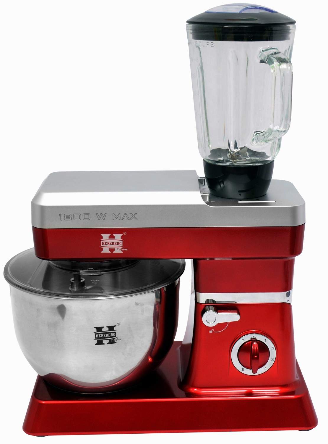 Herzberg HG-5065: 2 i 1 6,5 l ståmixer og 1,7 blender- 1200W rød