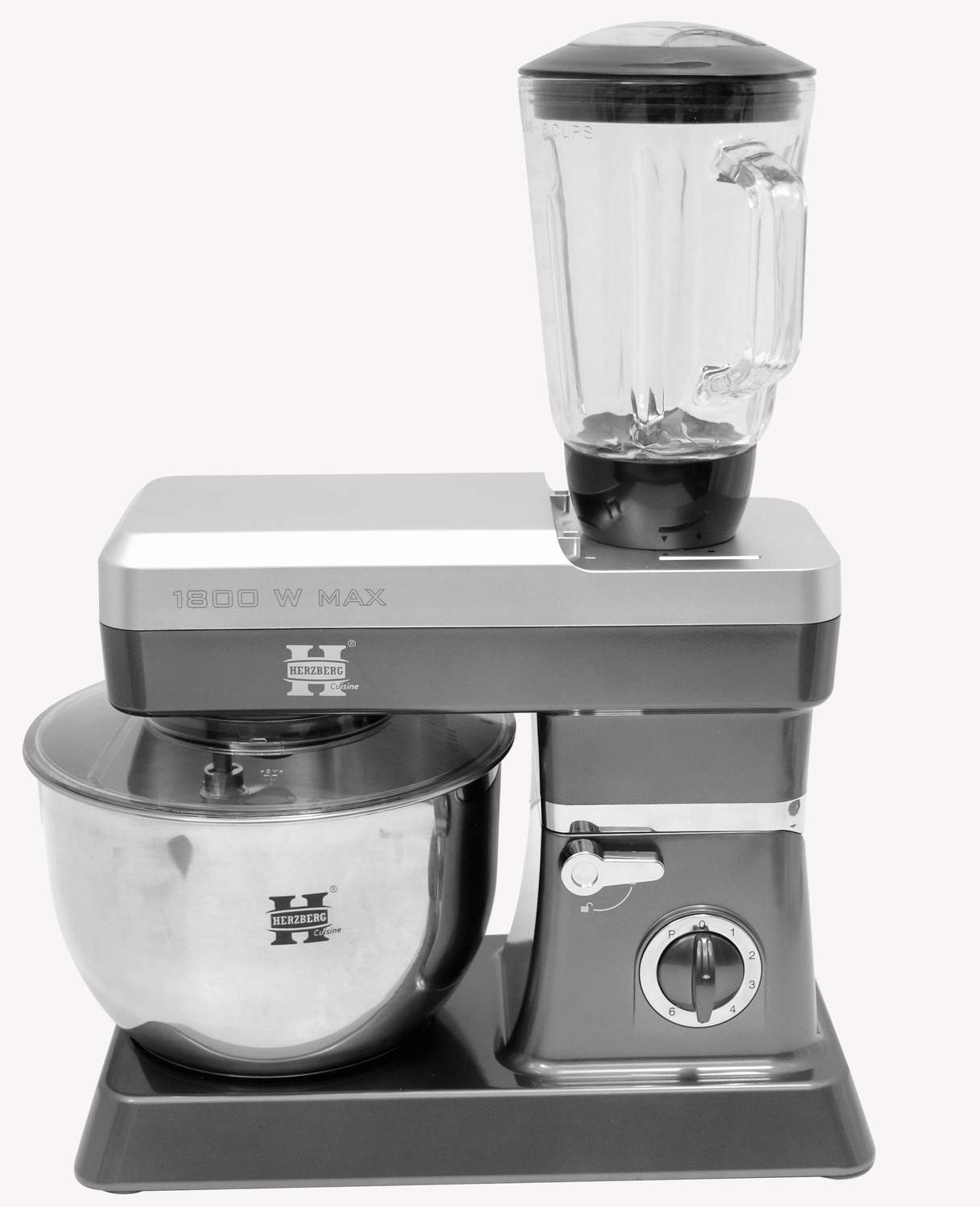 Herzberg HG-5065: 2 i 1 6,5 l ståmixer og 1,7 blender - 1200W sølv