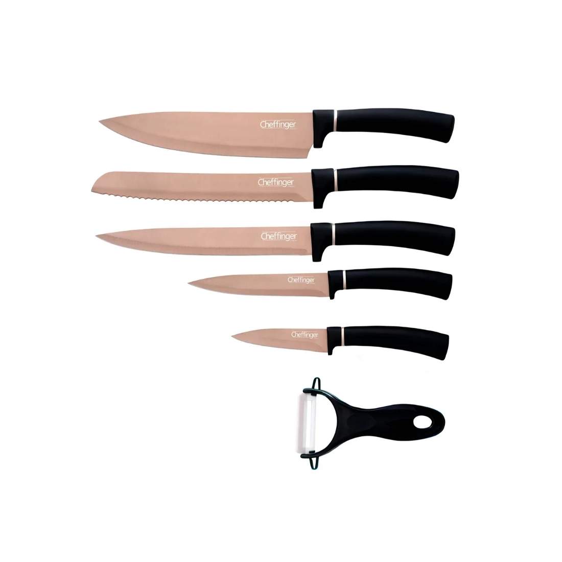 Cheffinger CF-MB12: knivset med marmorbeläggning i 6 delar - Titanium Gold Collection + svart | Hem & Hobby - Hem & Hushåll - Kök - Köksredskap - Knivar & Knivtillbehör - Knivset | Pryloteket