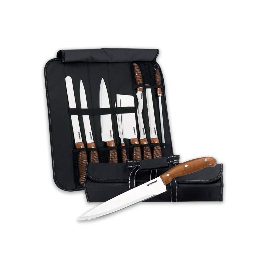 Herzberg HG-K9W: 9-delars knivset med upprullningsbar bärväska | Elektronik - Tillbehör Mobil & Surfplatta - Mobiltillbehör - Mobilkablar - Tillbehör | Pryloteket