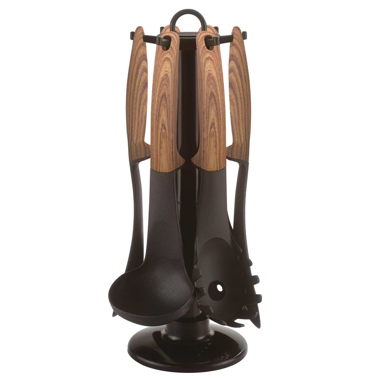 Cheffinger CF-UT02: Bestiksæt i 6 dele med roterende stativ - træ