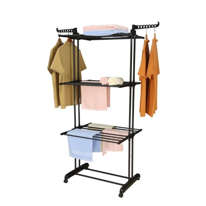 Herzberg HG-8034BB: Flytbart tøjstativ - sort