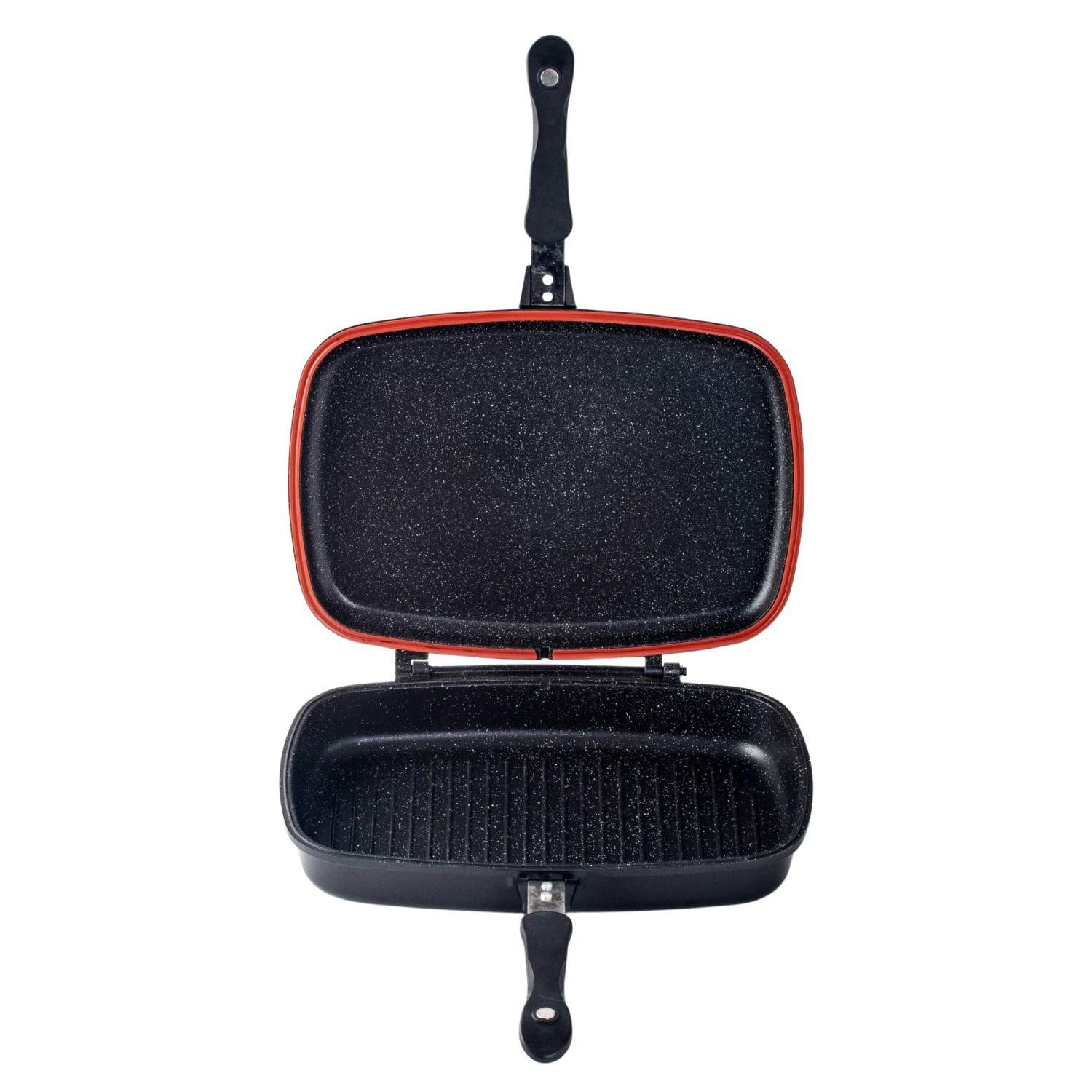 Cheffinger CF-DG32: Marmorbelagt vendbar dobbelt grillpande - 32 cm sort