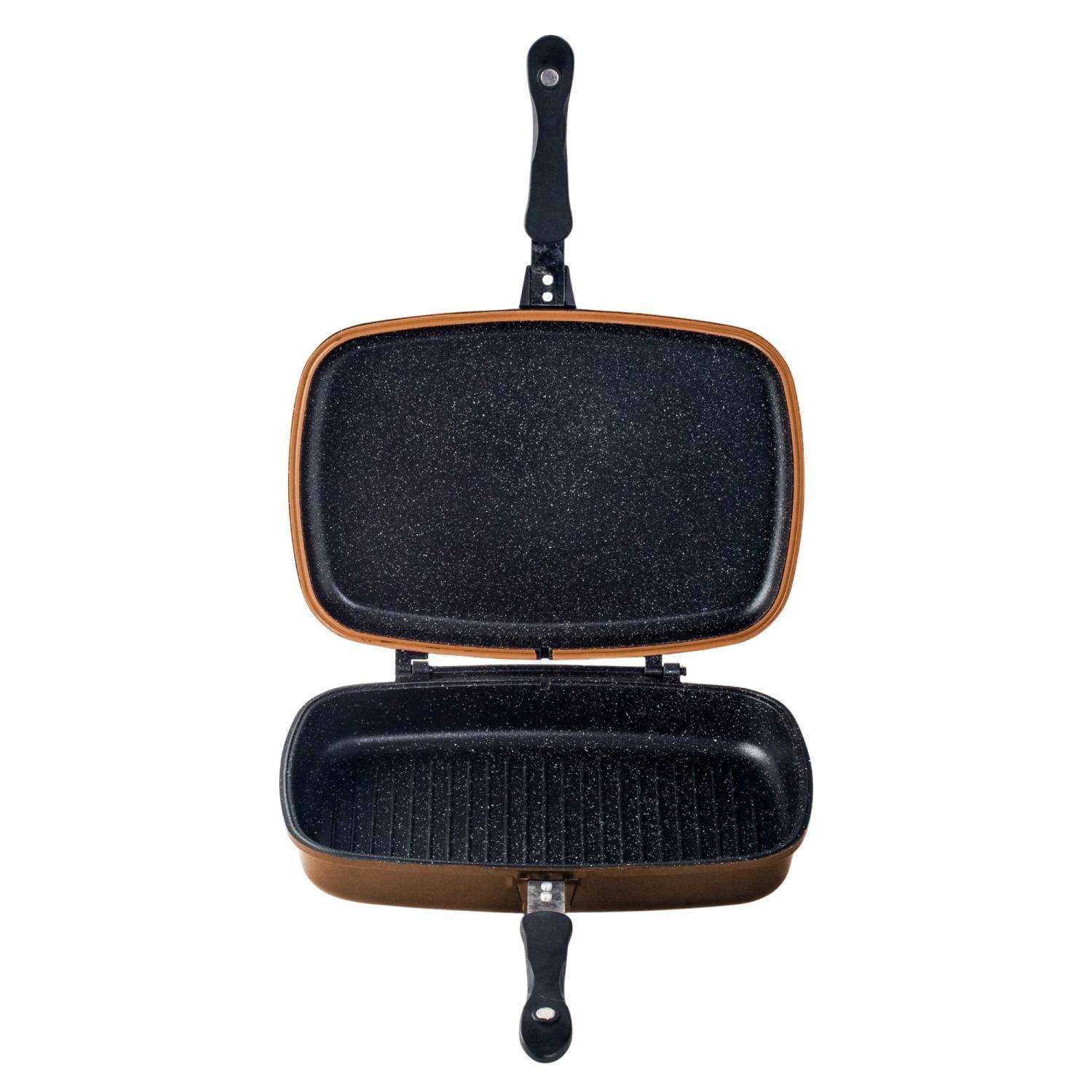 Cheffinger CF-DG32: Marmorbelagt vendbar dobbelt grillpande - 32 cm kobber