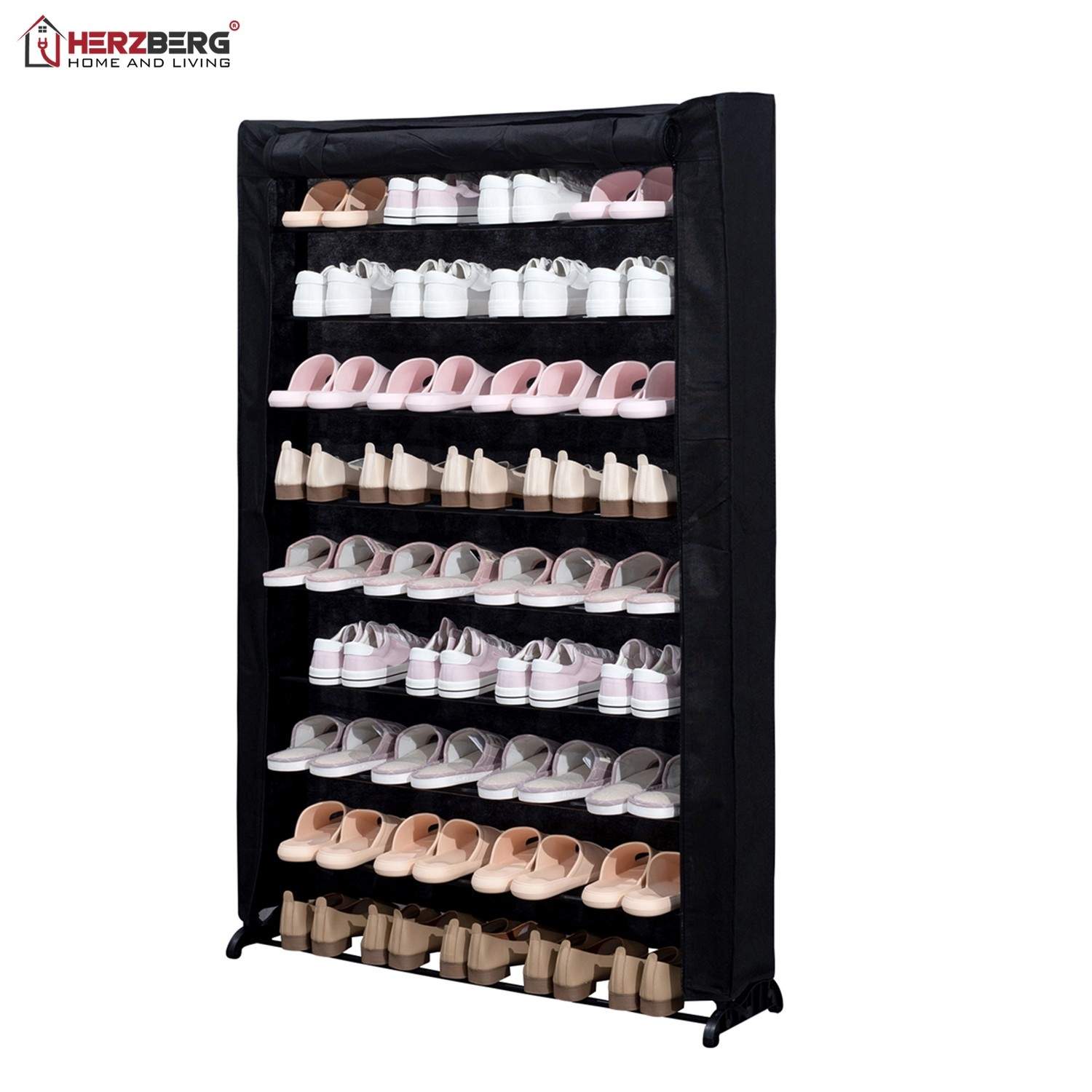 Herzberg HG-8077: 9-etagers skostativ i sort