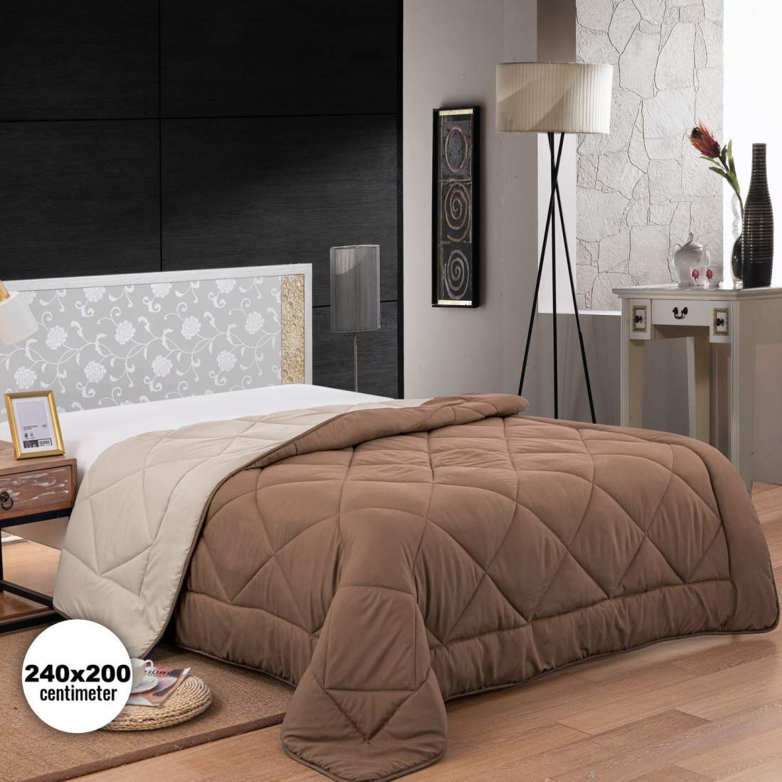 Herzberg HG-2420BCO: Bicolour Microfiber Täcke - 240x200cm Brun | Hem & Hobby - Hem & Hushåll - Sovrum - Påslakan | Pryloteket