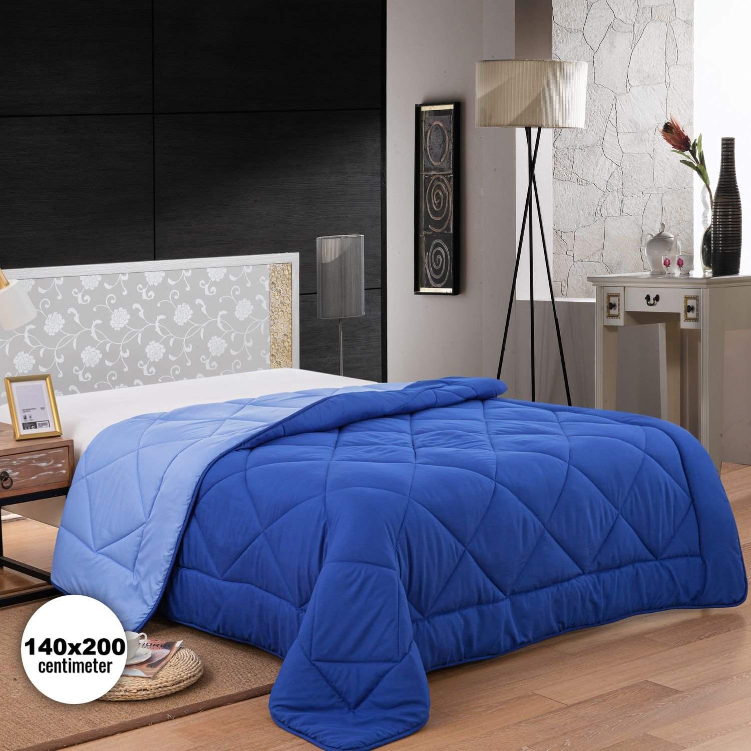Herzberg Bicolor Microfiber Duvet - 140x200cm Blue