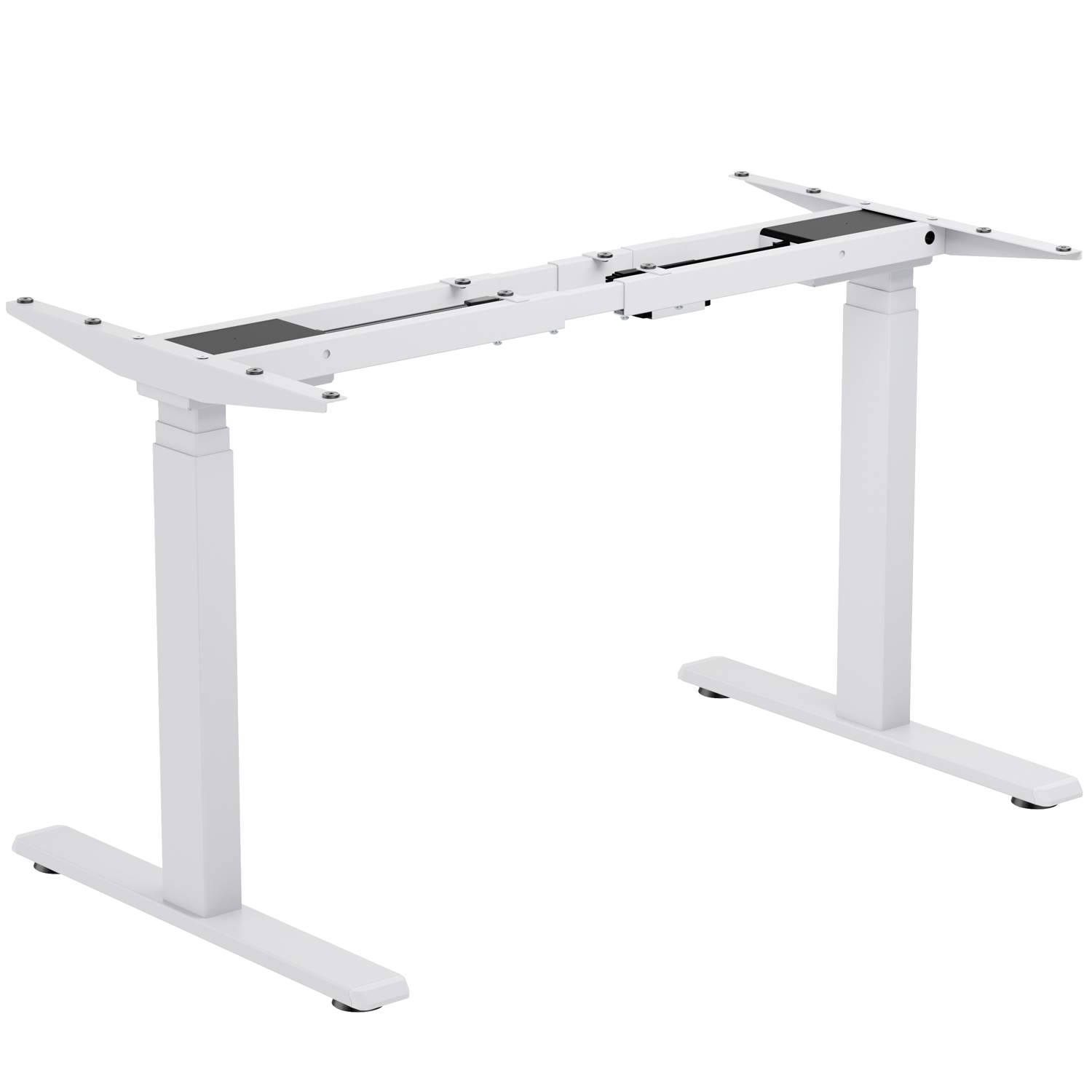 Electrically adjustable desk frame, 3-fold telescopic legs, 2 motors, white