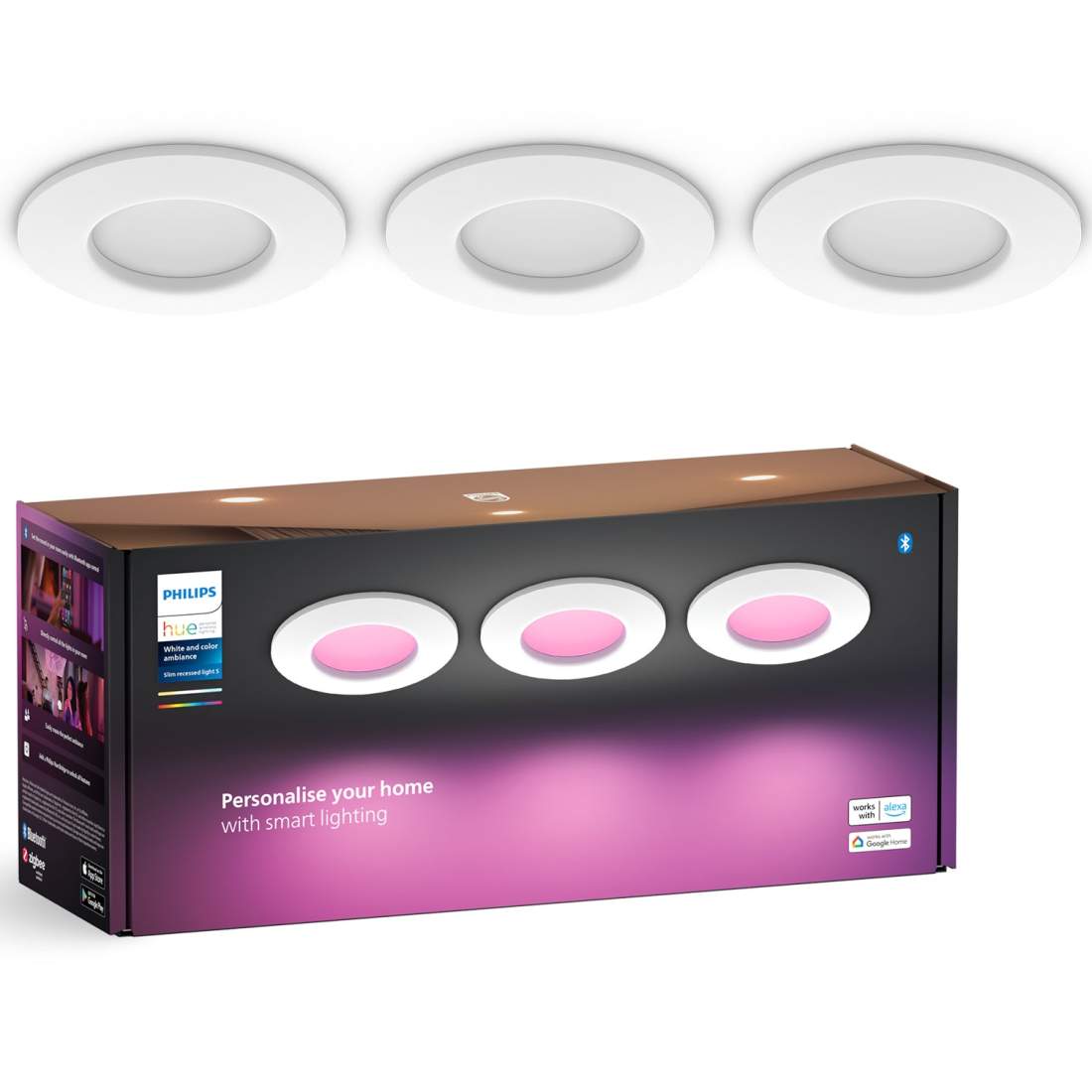 Slim Downlight S 90mm White and Color Ambiance Vit 3-pack