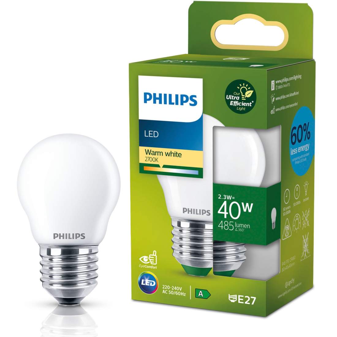 LED E27 Klot P45 2,3W (40W) Frostad 485lm 2700K Energiklass A | Sport & Fritid - Friluftsliv & Camping - Belysning | Pryloteket