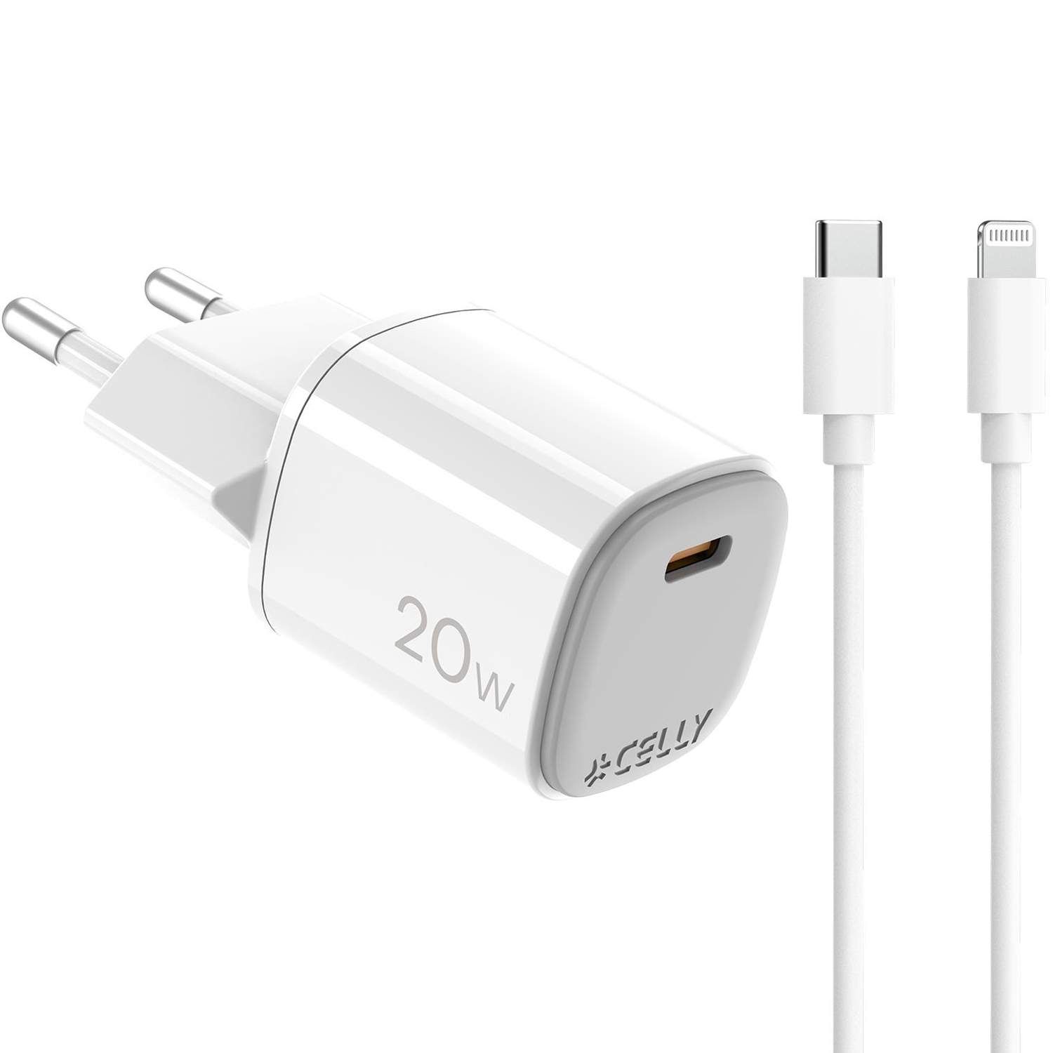 USB oplader GaN 1 x USB-C PD 20W + Lightning kabel