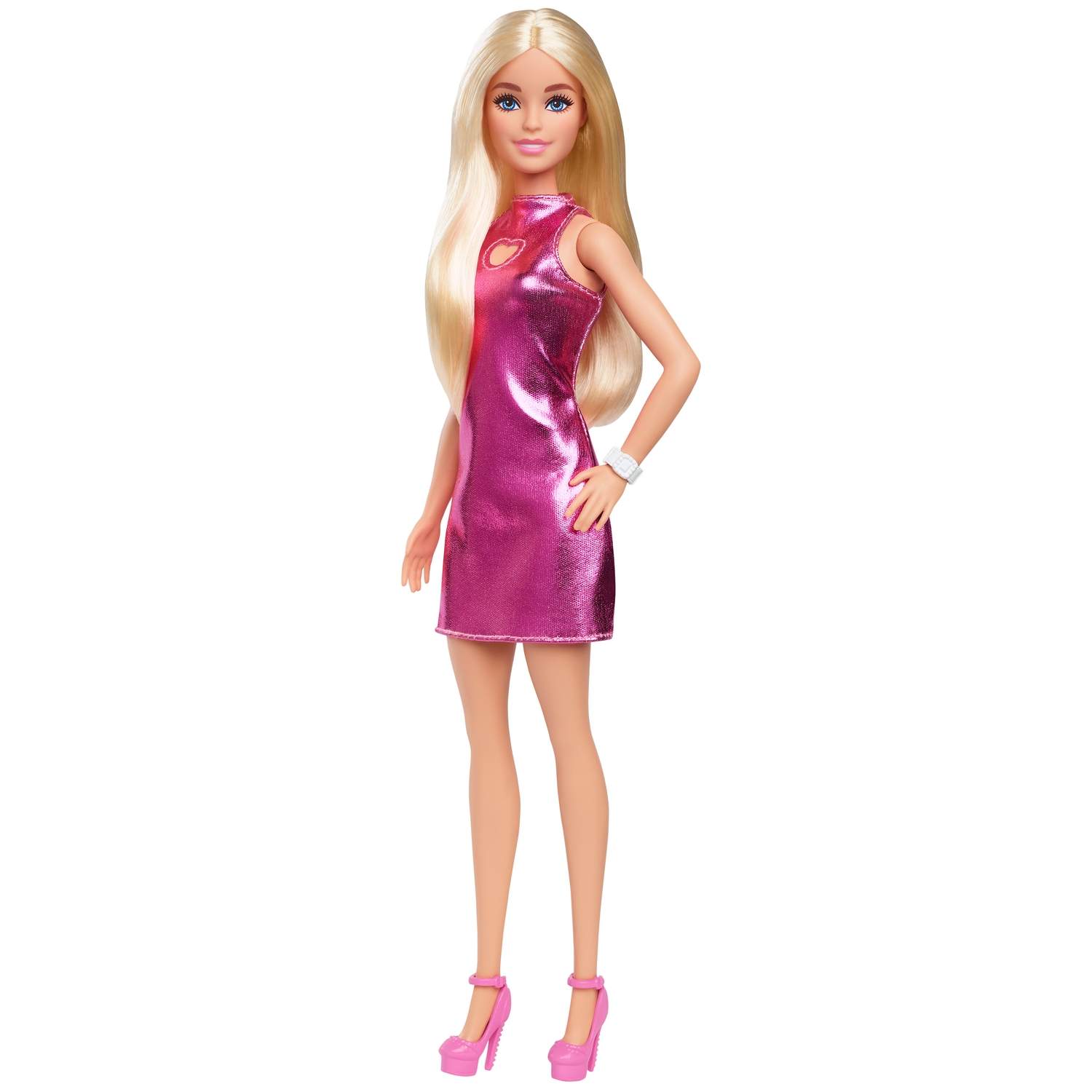 Alternativ bild 1 för Barbie Fashionistas Doll #230 in Metallic Pink Minidress With Heart Cut-Out