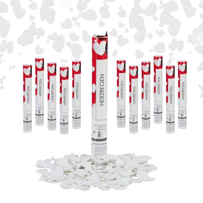 12x Party Popper Hvide Hjerter