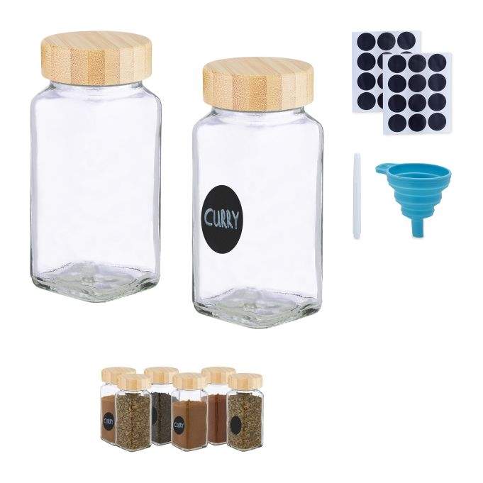 Krydderikrukkesæt med bambus låg