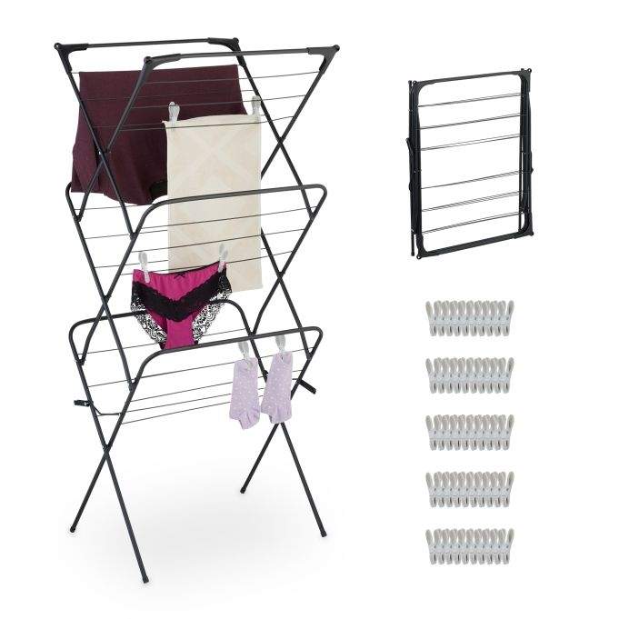 Sammenklappeligt vaskestativ med 50 clips