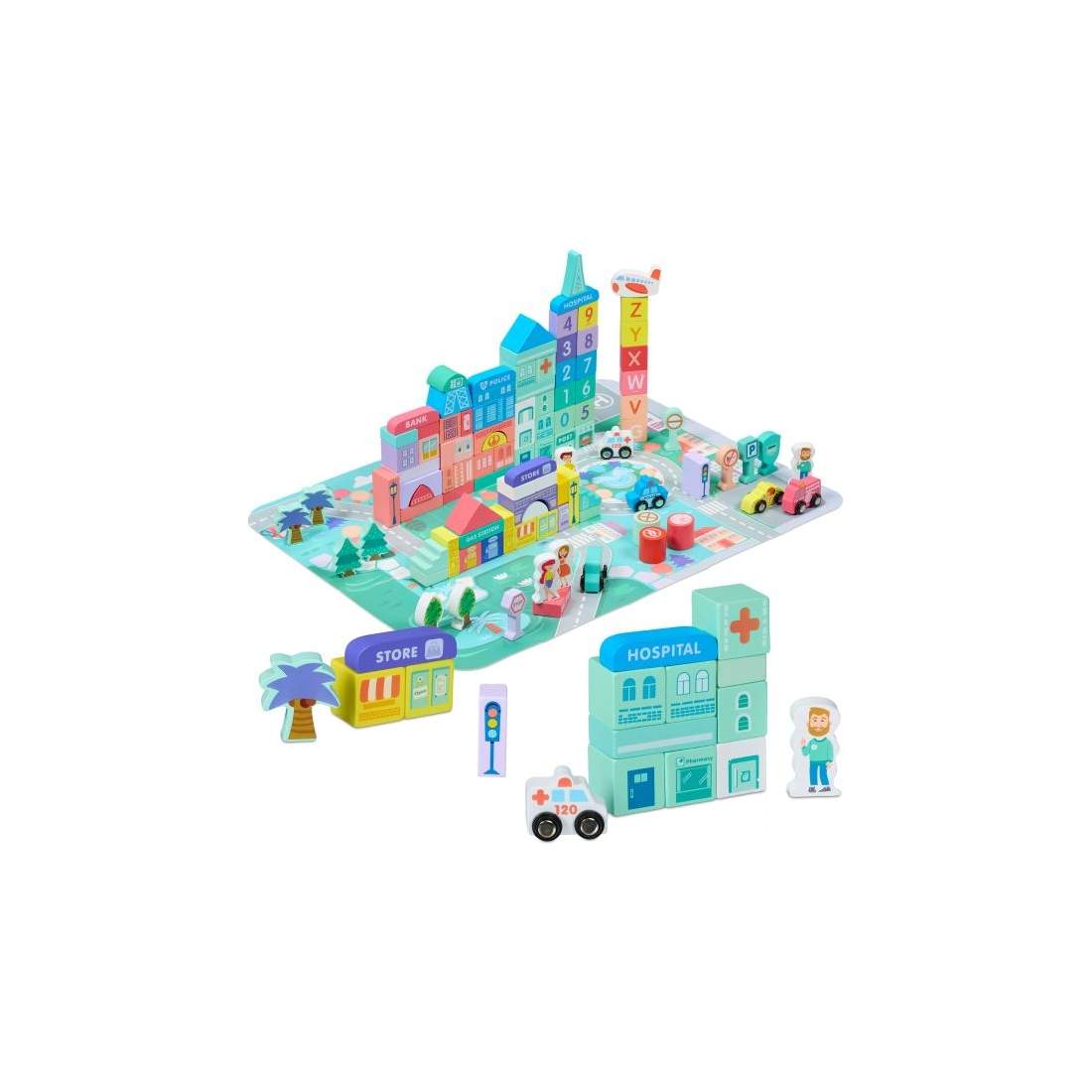 Uppsättning av trä byggstenar City | Leksaker & Spel - Leksaker | Pryloteket