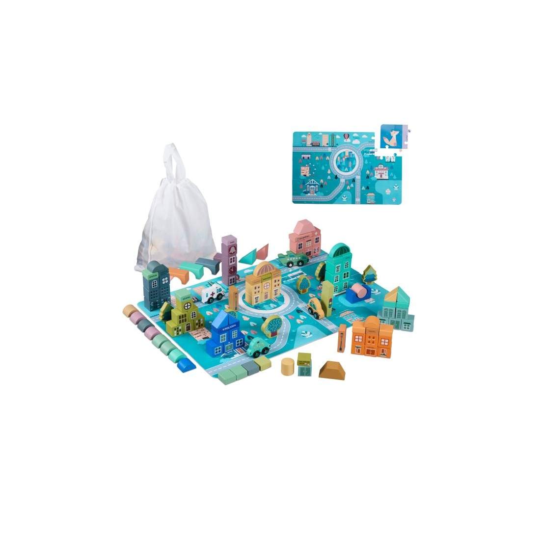 Uppsättning av trä byggstenar City | Leksaker & Spel - Leksaker | Pryloteket