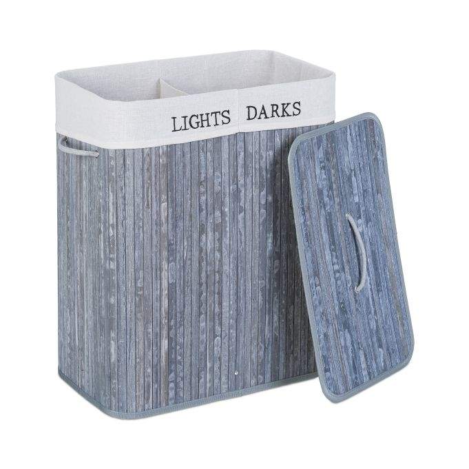 Bambus vasketøjskurv med 2 rum