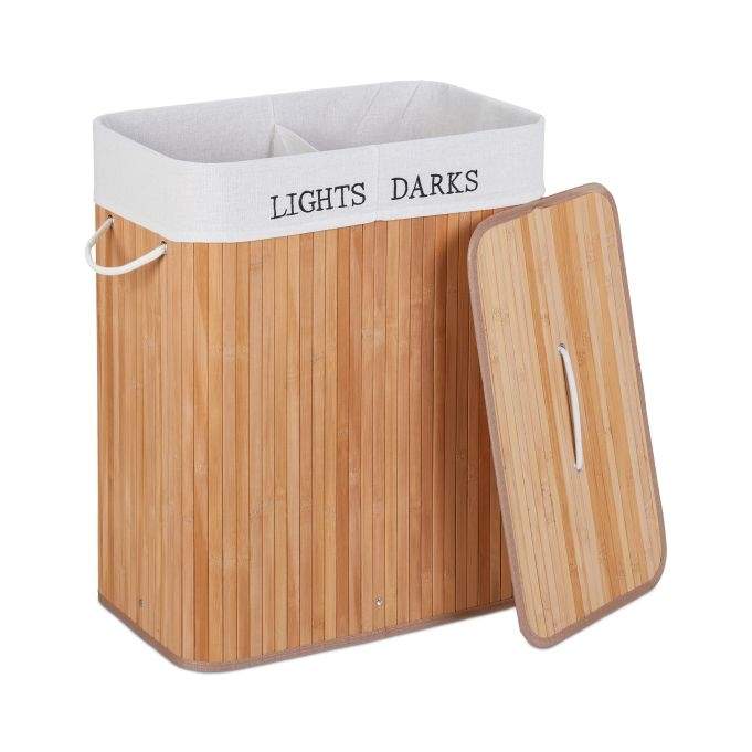 Bambus vasketøjskurv med 2 rum