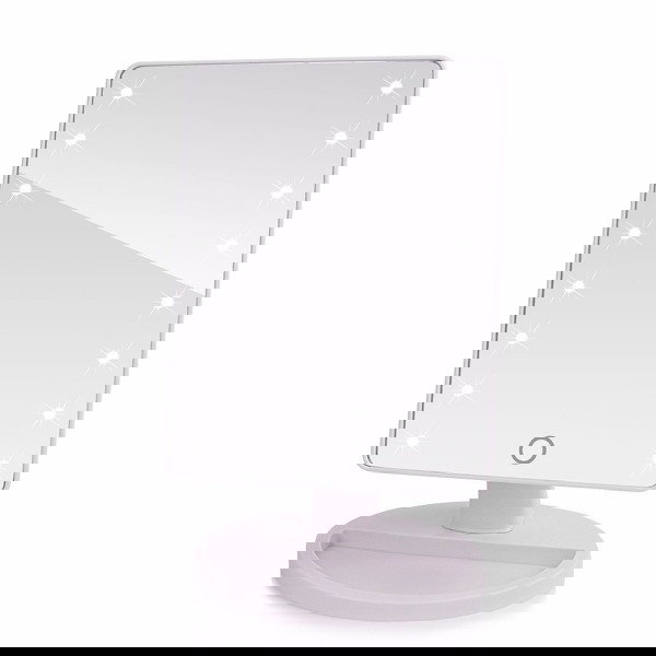 Bærbart roterbart LED-sminkespejl, batteri- og USB-drevet. Hvid.