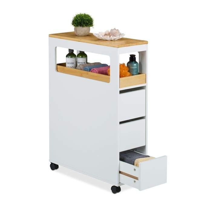 Valkoinen niche-kärry laatikoilla