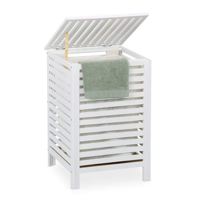 Vasketøjskurv i valnød med sæk