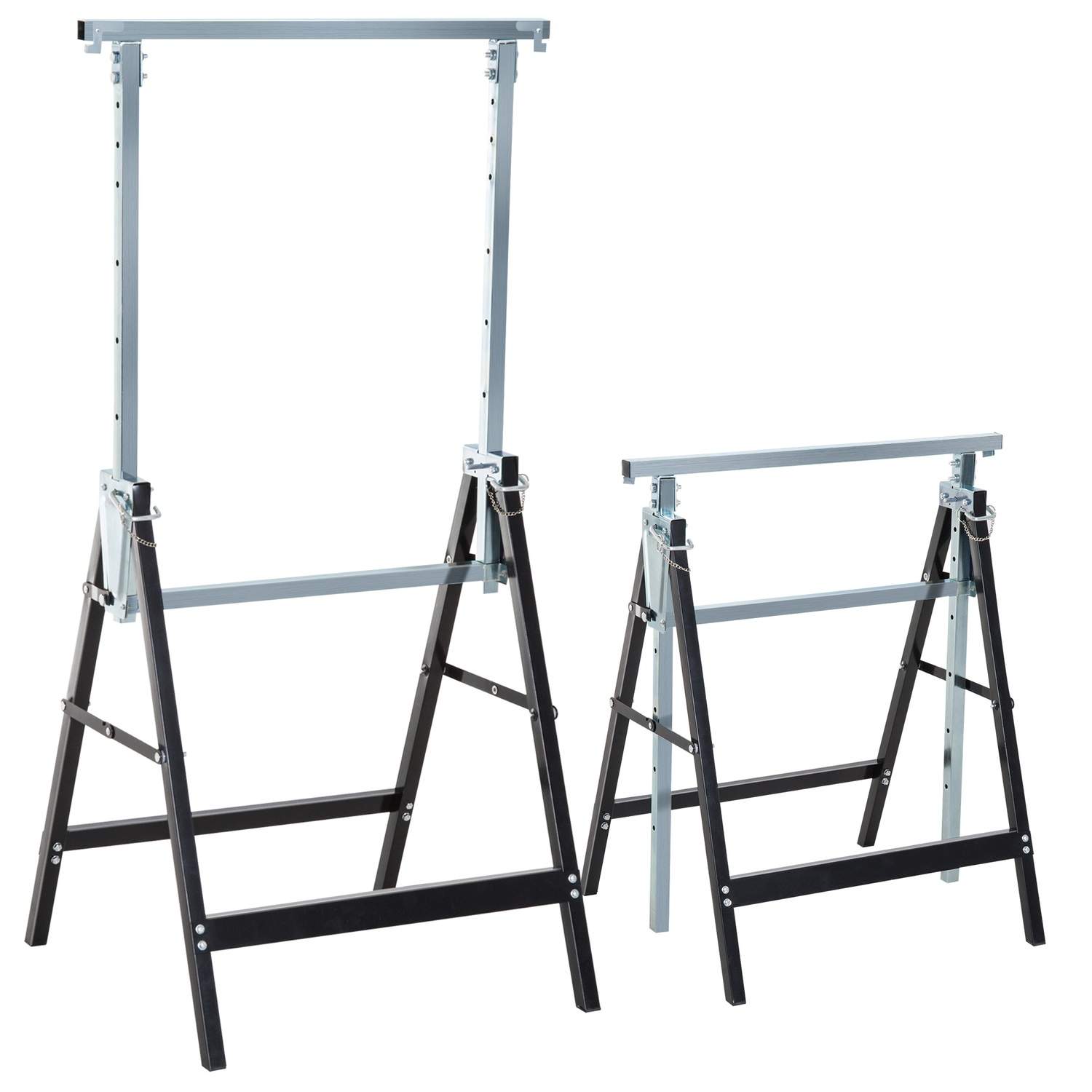 2 x stilladsbuk, foldebuk, højdejusterbar op til 200 kg, lavet af stål, sort, 68 x 58 x 80-130 cm til byggearbejde og gør-det-se