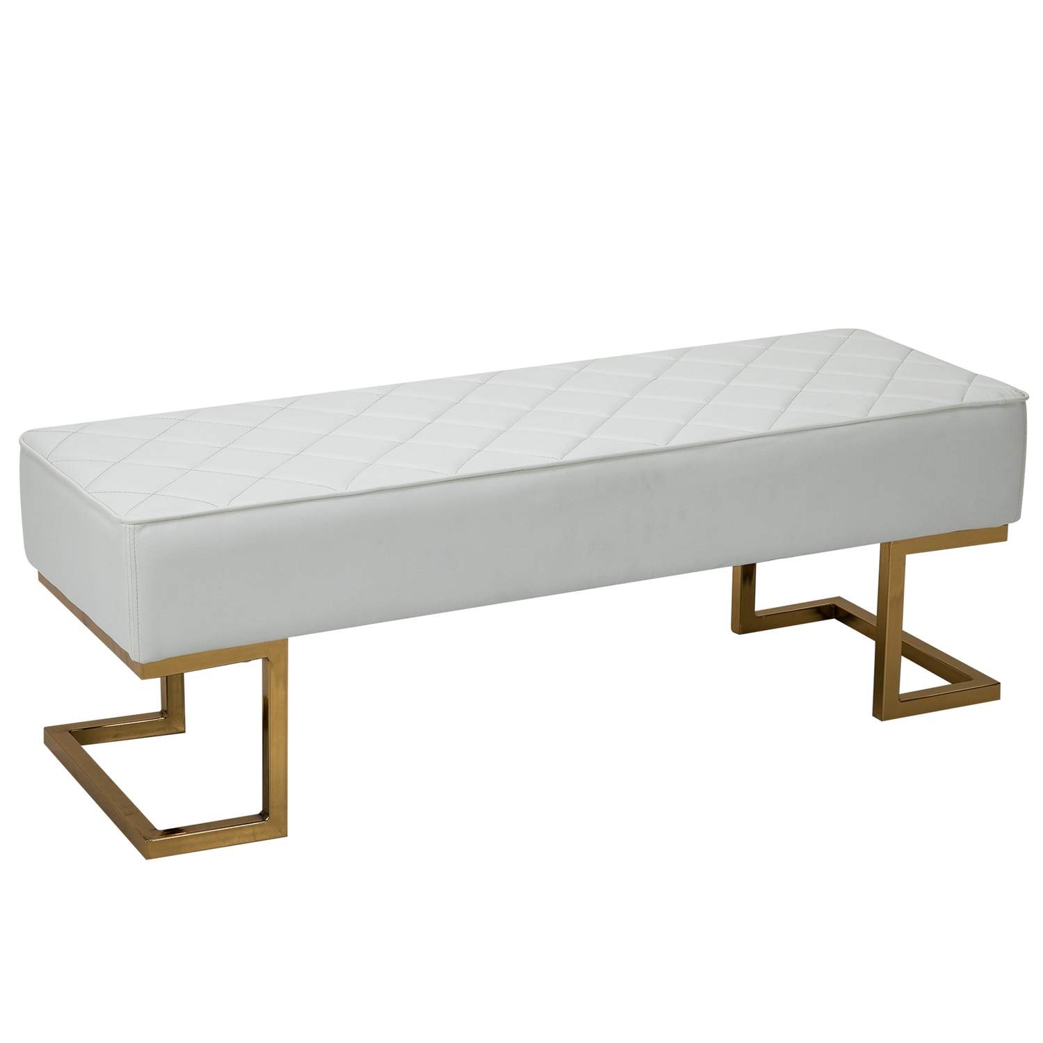 Bænk brystbænk til soveværelse og stue, kunstlæder metal hvidguld 120x43x42 cm, stilfuld sengebænk